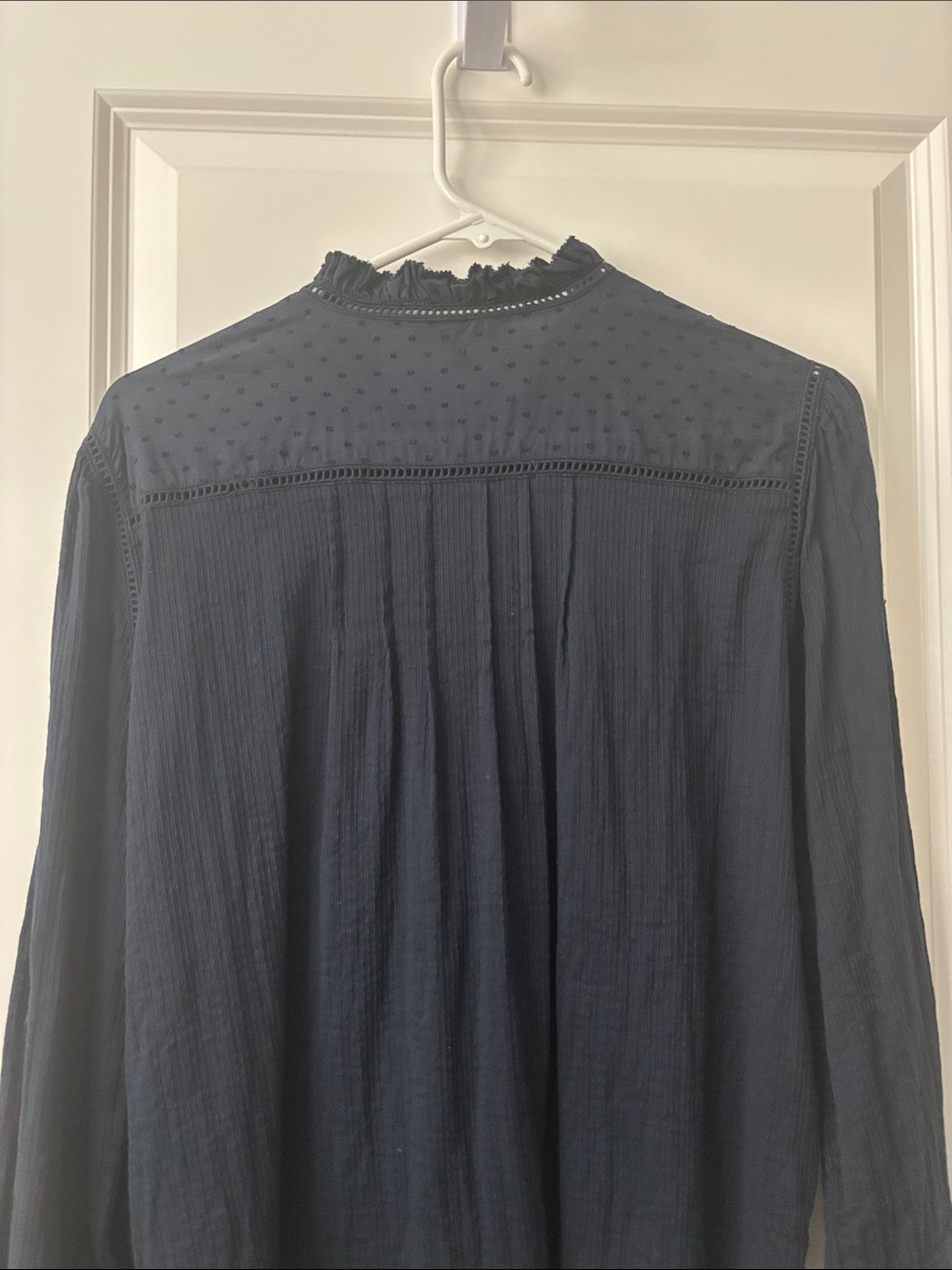 Quince Navy Blue Pintuck Button-Up Blouse - Picture 2 of 9